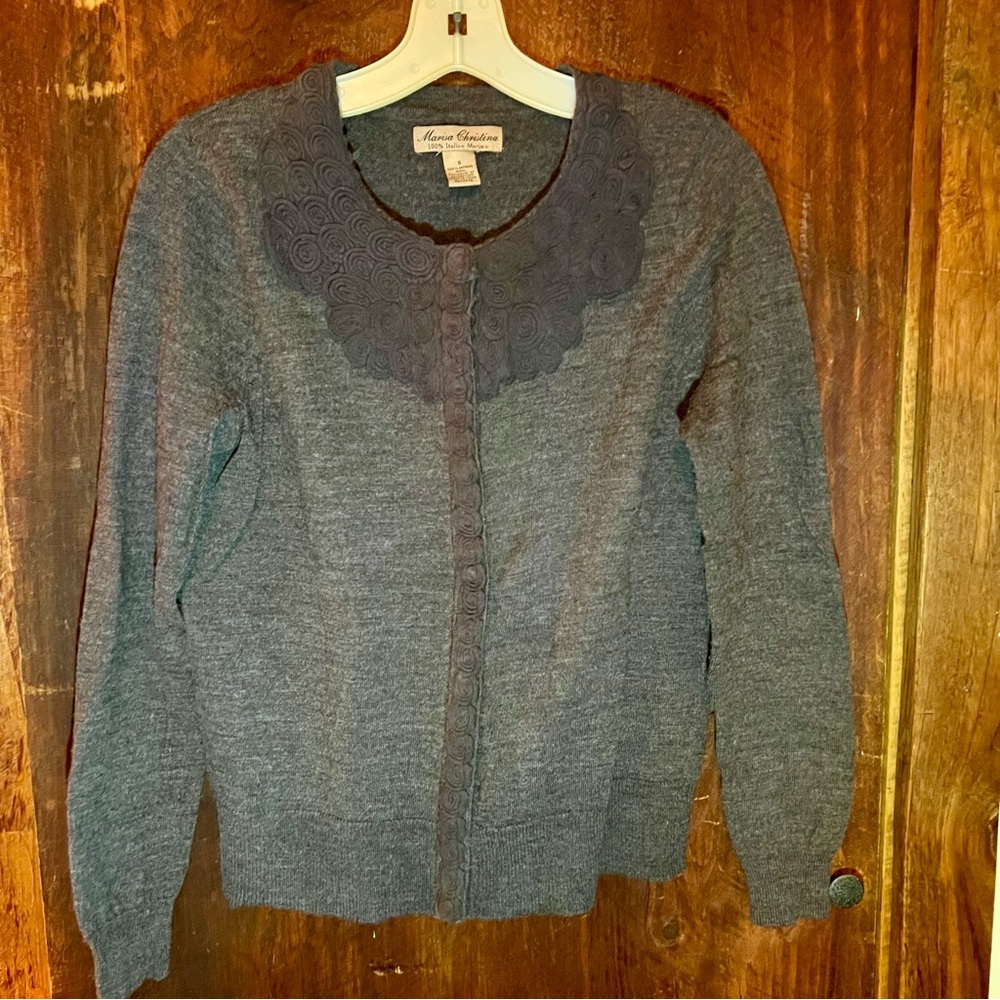 Marisa Christina Charcoal Sweater with Floral Collar
